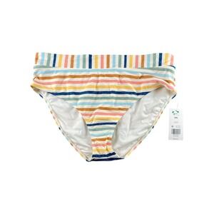 Belkโ Cream Multi Stripe High Waisted Bikini Bottoms Swimsuit Bottoms XXL